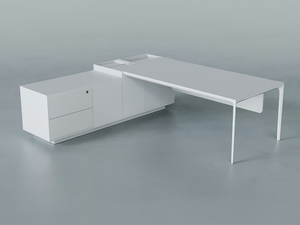 DADA - L-shaped aluminium and wood workstation desk with drawers _ grado design